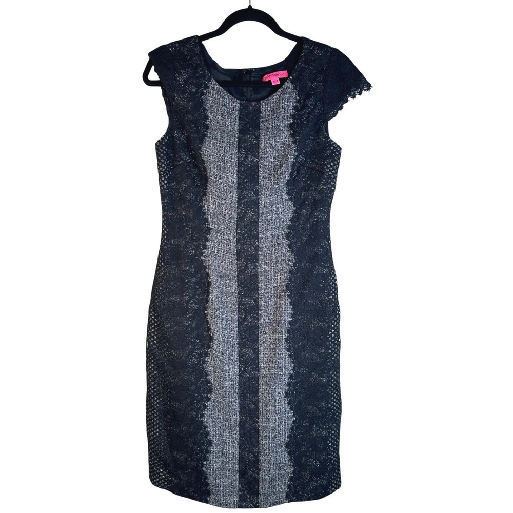 Betsey Johnson Women's Black Grey Lace Tweed Trim Retro Sheath Dressโ Size 6